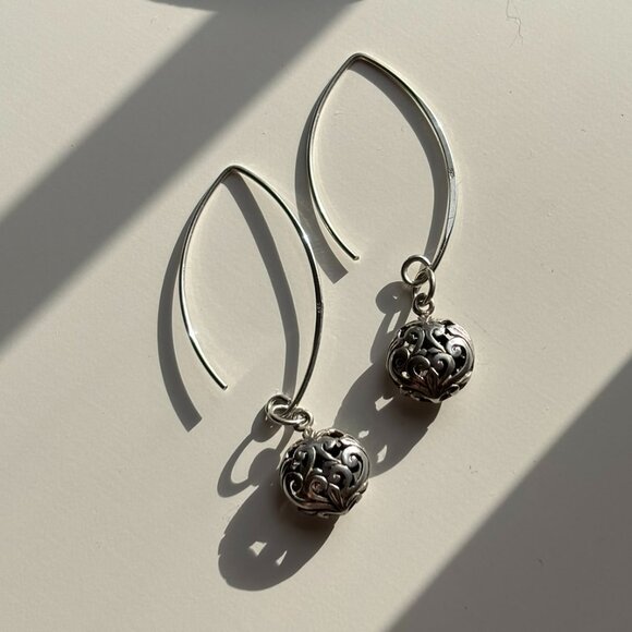 925 Sterling Silver Filigree Teardrop Dangle Earrings Vintage Boho - Picture 2 of 6